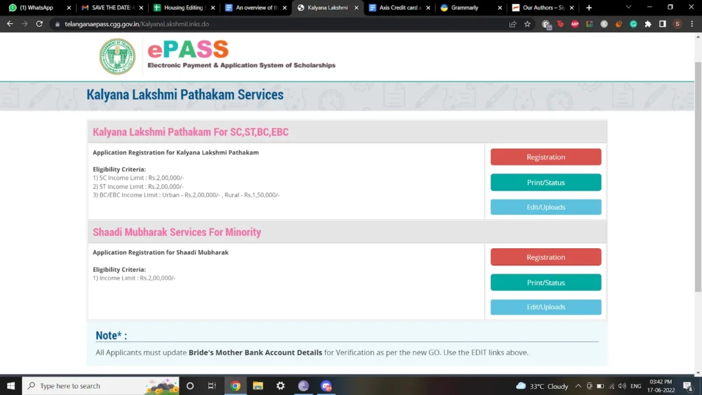 Kalyana Lakshmi Pathakam - Telangana Eligibility, Documents 8 print status of scheme